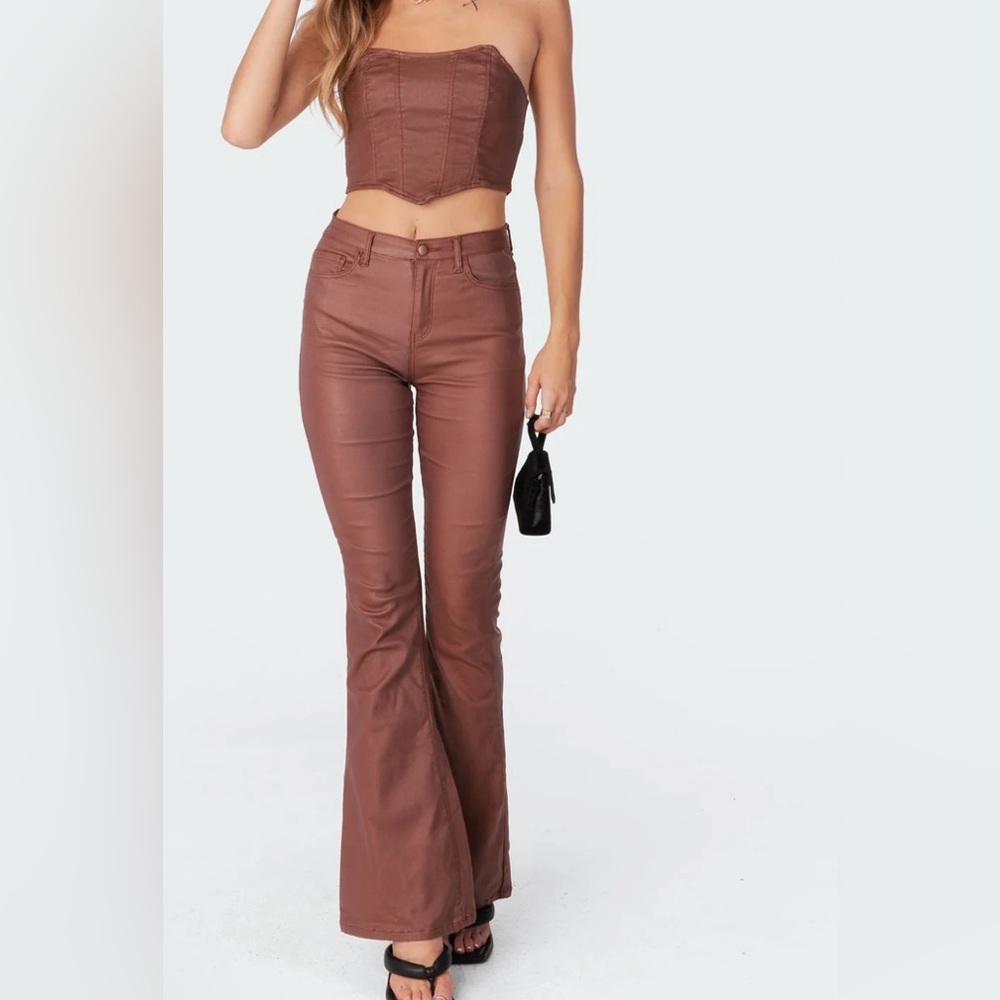 Edikted Brown High-Rise Flared Pants